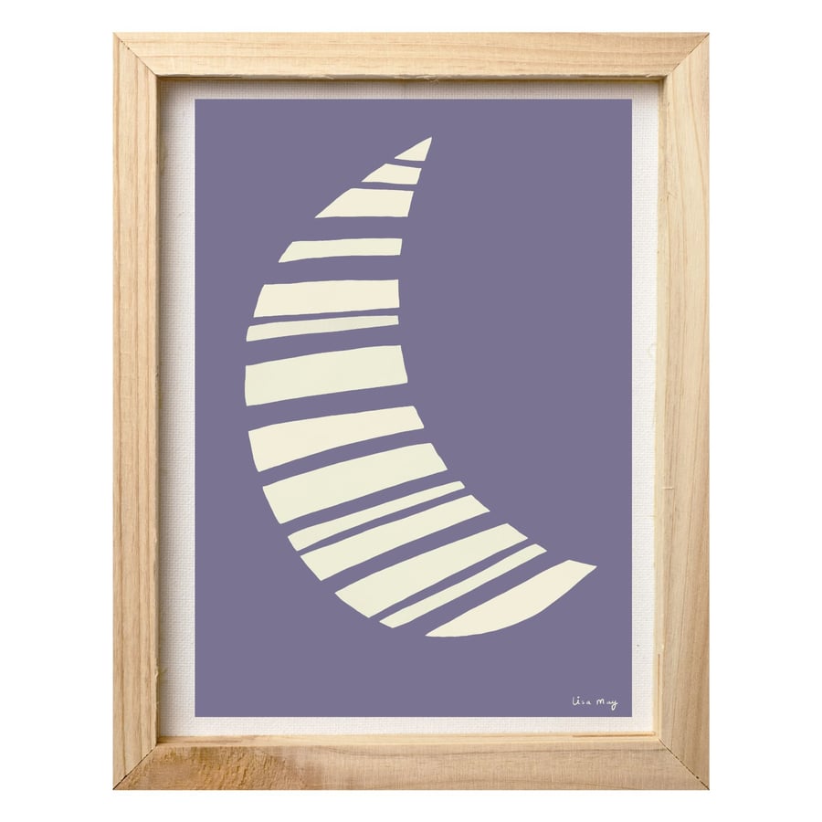 Pastel purple A4 digital nursery art print - Stripy Moon Illustration