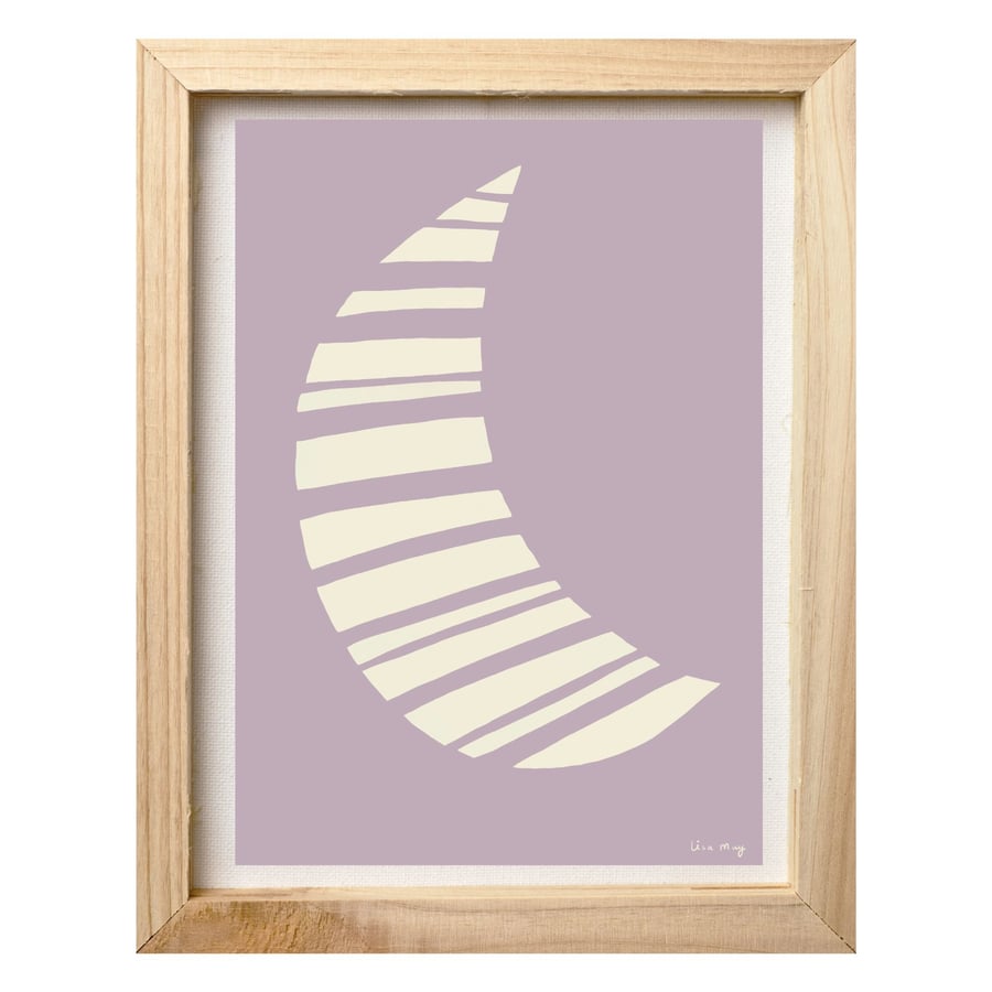 Light purple A4 digital nursery art print - Stripy Moon Illustration