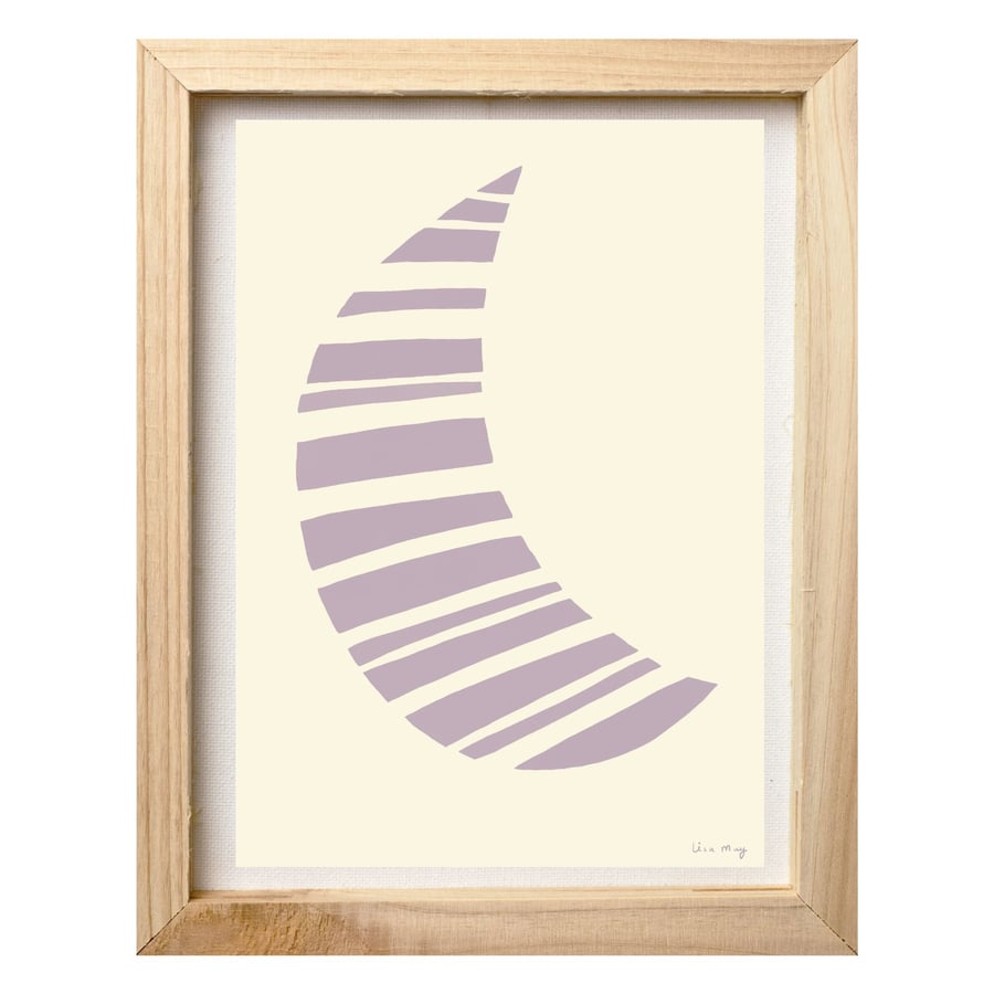 Light purple A4 digital nursery art print - Stripy Moon Illustration