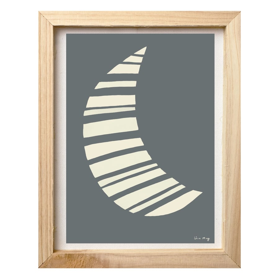 Dark grey A4 digital nursery art print - Stripy Moon Illustration