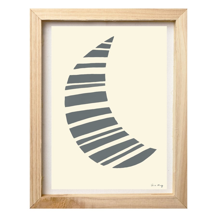 Dark grey A4 digital nursery art print - Stripy Moon Illustration