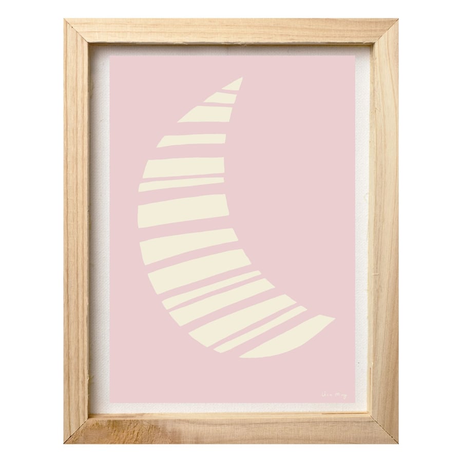 Pastel pink A4 digital nursery art print - Stripy Moon Illustration