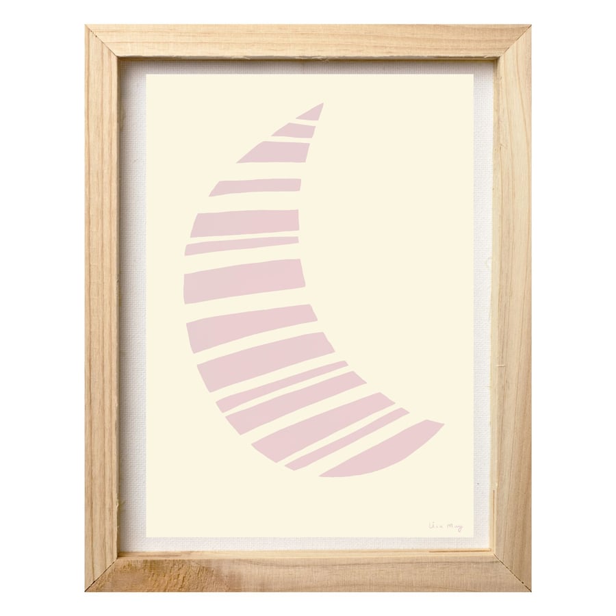 Pastel pink A4 digital nursery art print - Stripy Moon Illustration