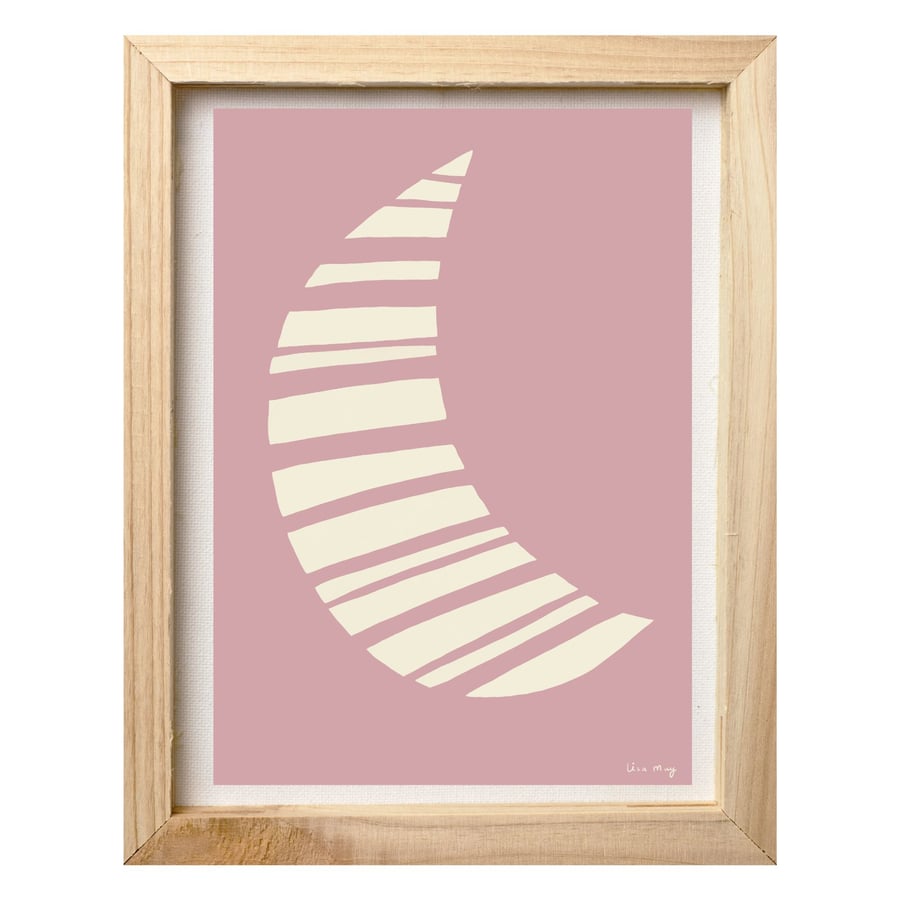 Dusty pink A4 digital nursery art print - Stripy Moon Illustration