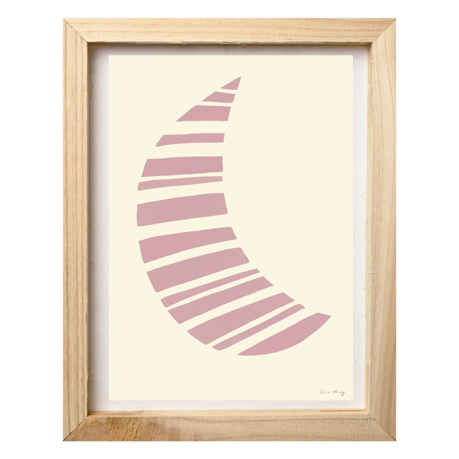 Dusty pink A4 digital nursery art print - Stripy Moon Illustration