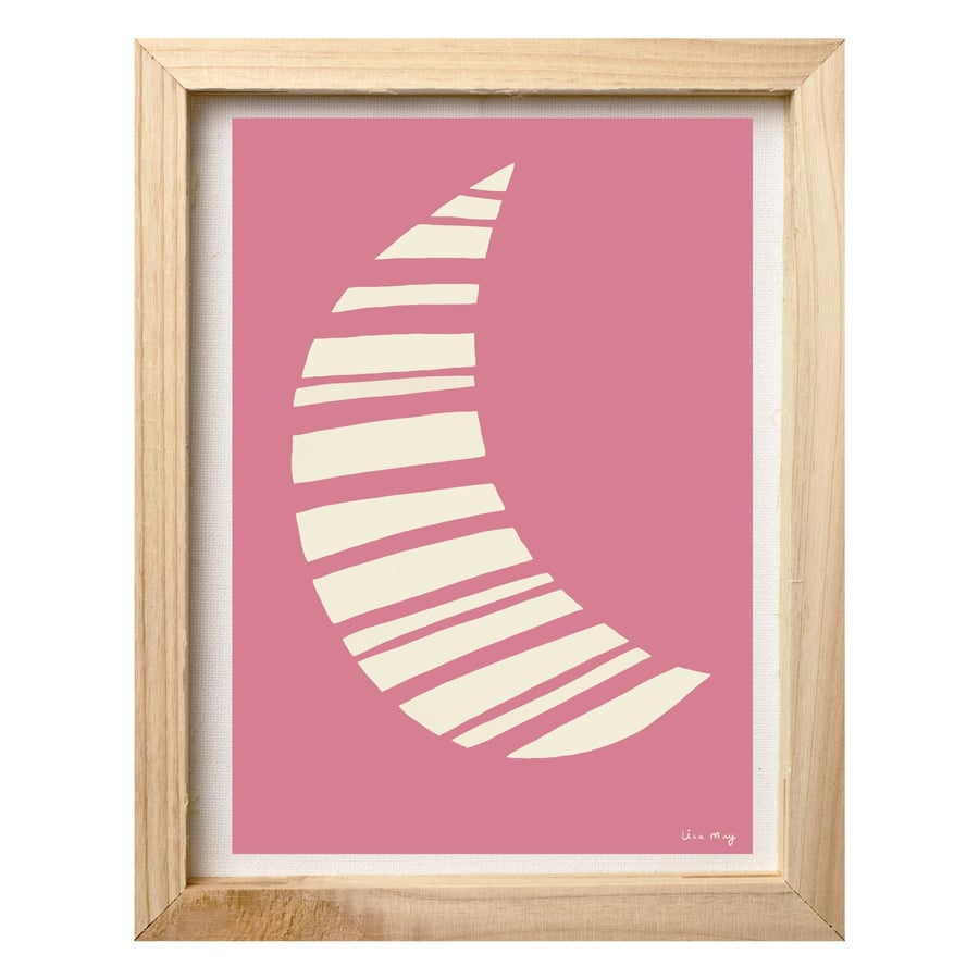 Dark pink A4 digital nursery art print - Stripy Moon Illustration