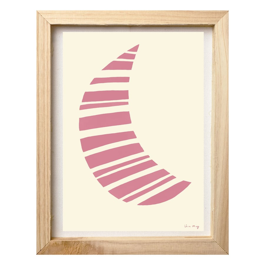 Dark pink A4 digital nursery art print - Stripy Moon Illustration