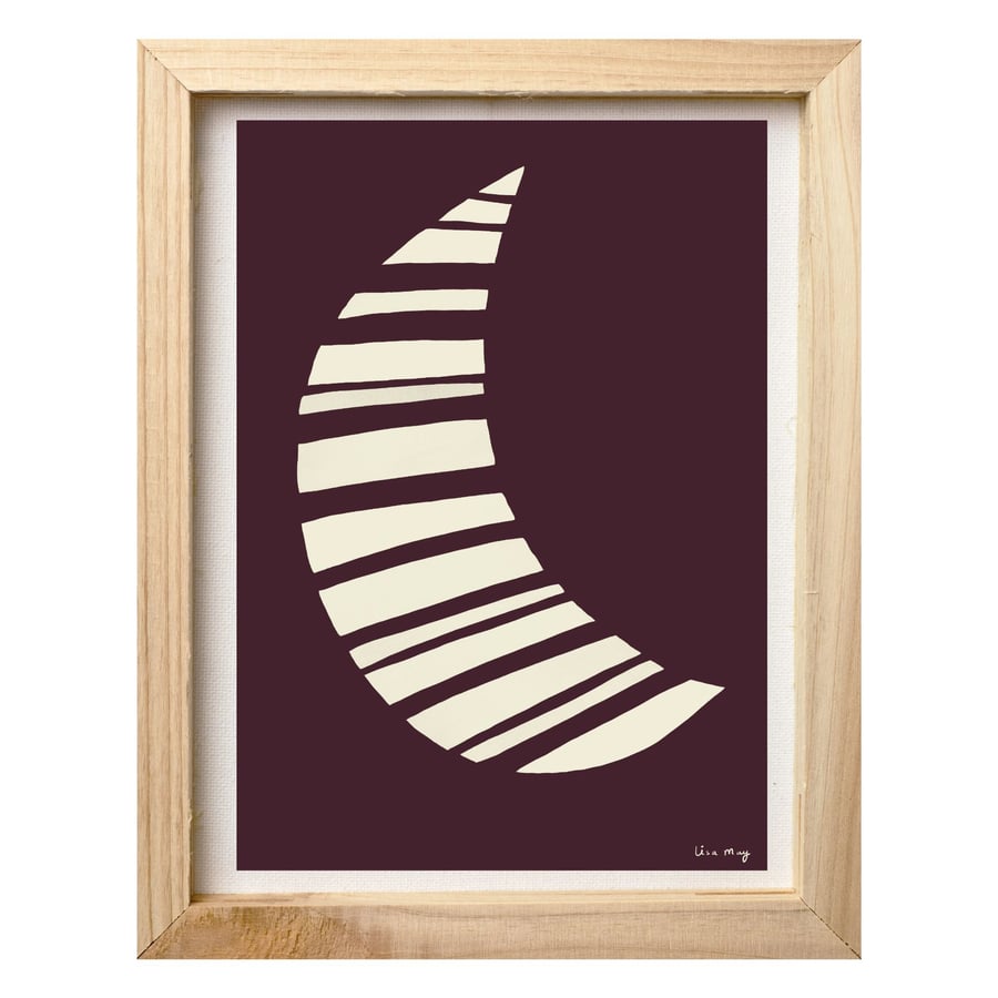 Burgundy A4 digital nursery art print - Stripy Moon Illustration