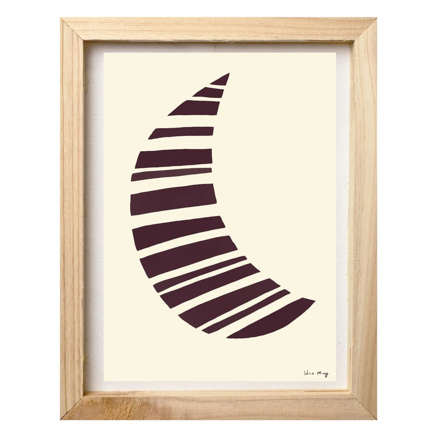 Burgundy A4 digital nursery art print - Stripy Moon Illustration 