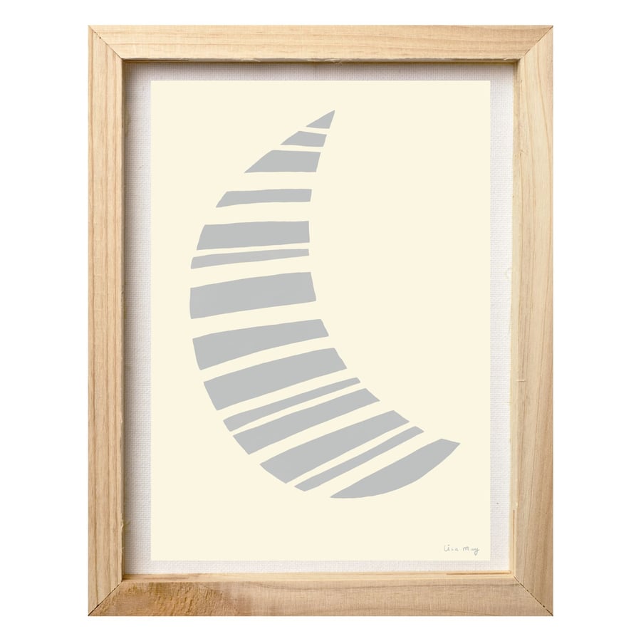 Light grey A4 digital nursery art print - Stripy Moon Illustration