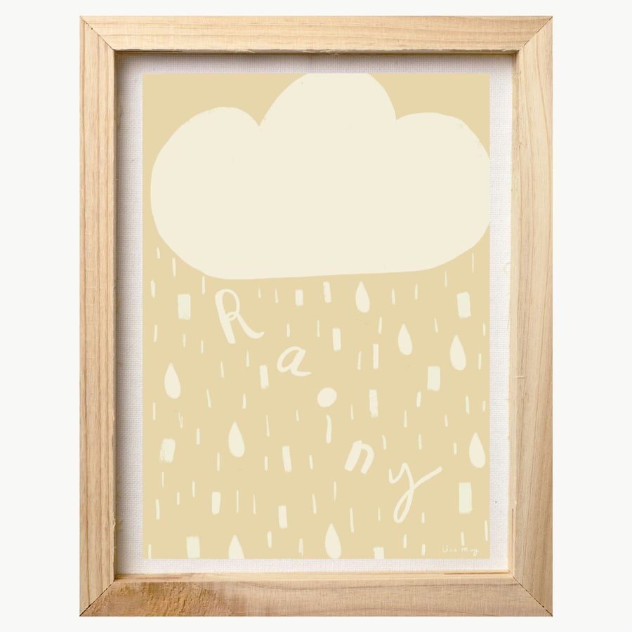 Lemon yellow and cream A4 digital nursery art print - Rainy Cloud Illustration