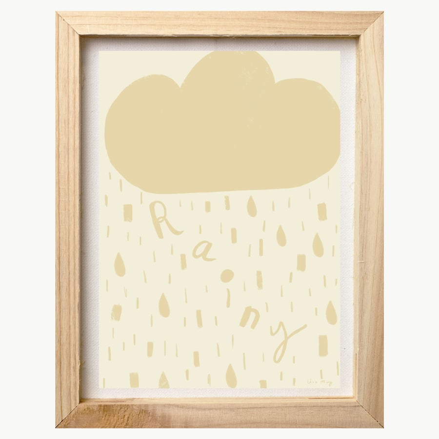 Lemon yellow and cream A4 digital nursery art print - Rainy Cloud Illustration