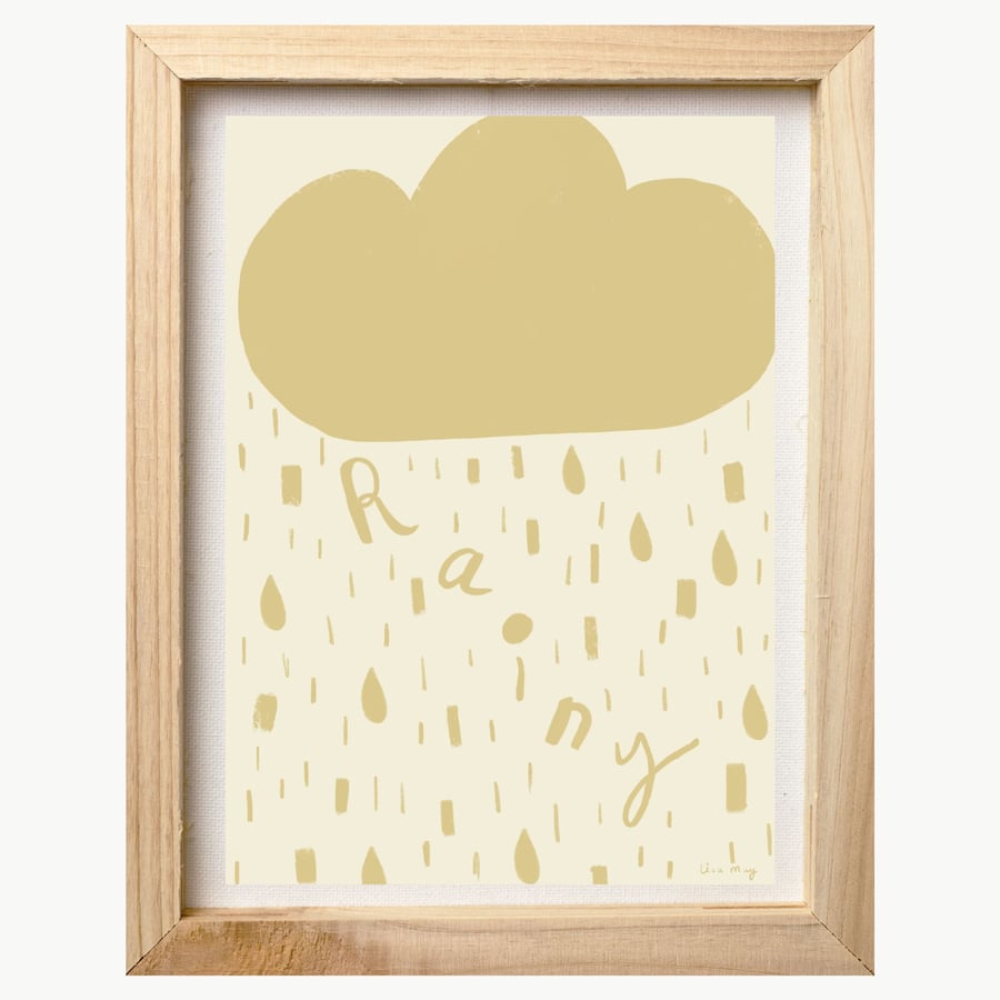 Pastel yellow and cream A4 digital nursery art print - Rainy Cloud Illustration
