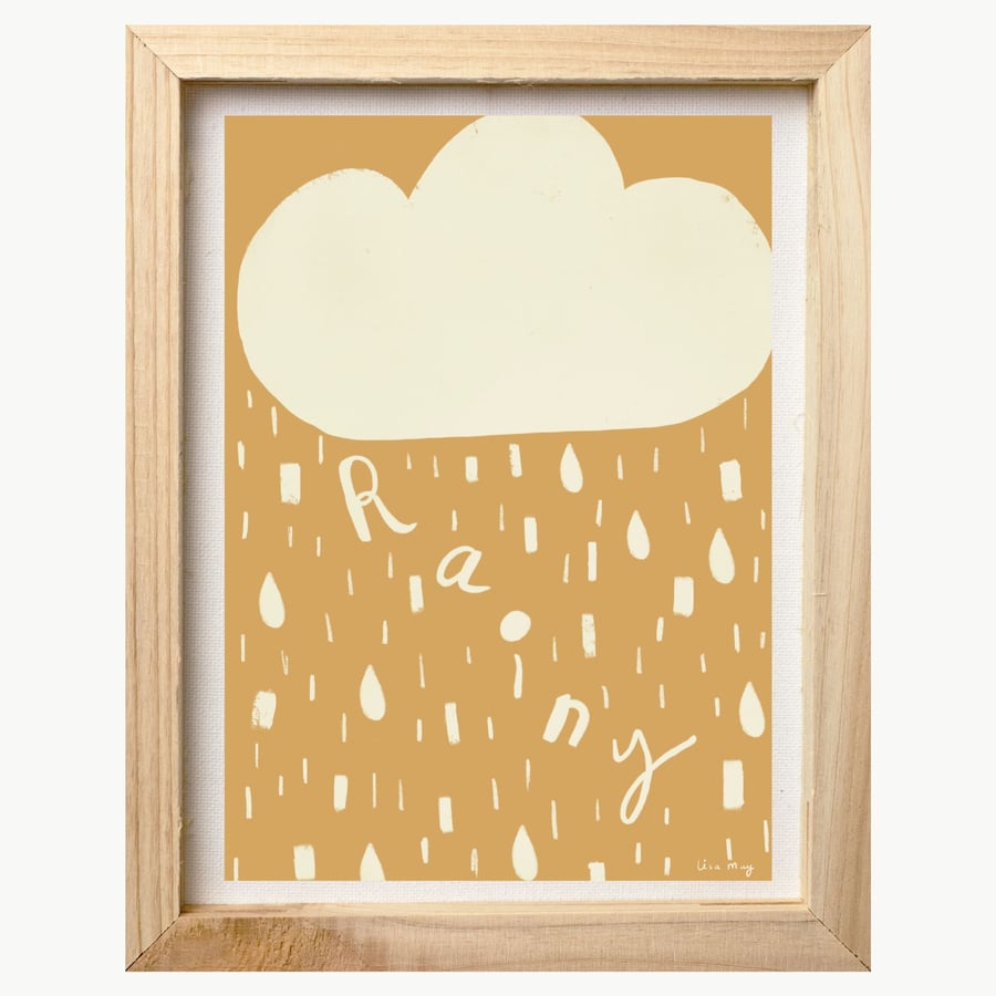Pastel orange and cream A4 digital nursery art print - Rainy Cloud Illustration