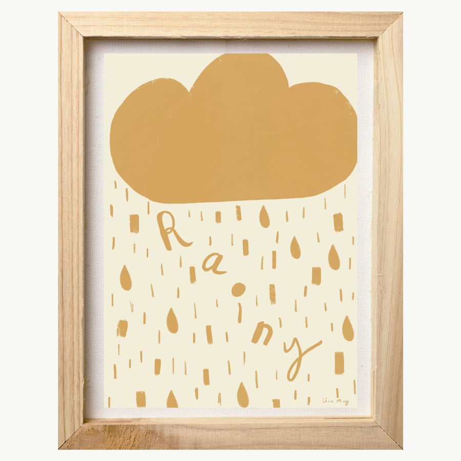 Pastel orange and cream A4 digital nursery art print - Rainy Cloud Illustration