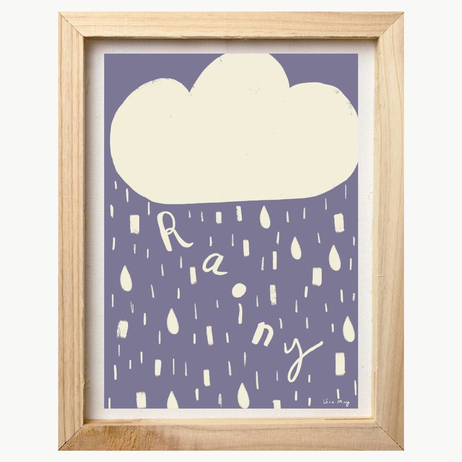 Purple and cream A4 digital nursery art print - Rainy Cloud Illustration