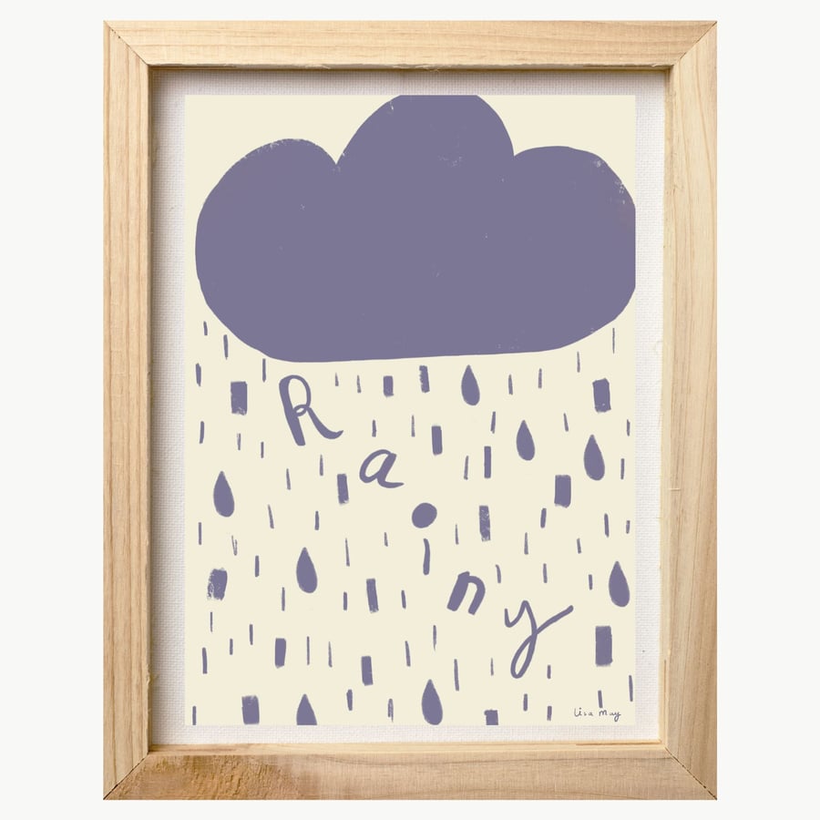 Purple and cream A4 digital nursery art print - Rainy Cloud Illustration