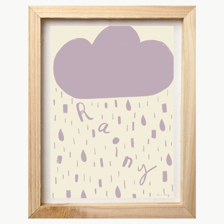 Light purple and cream A4 digital nursery art print - Rainy Cloud Illustration