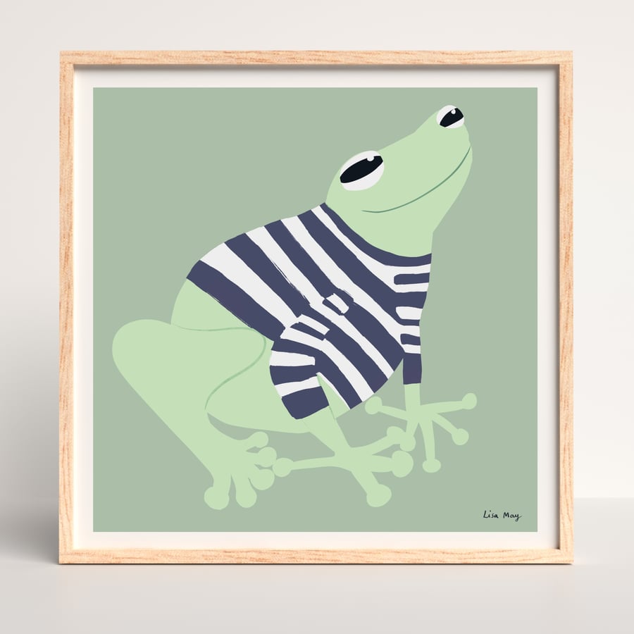 16" x 16" Poster - Cute frog wearing stripy jumper illustration