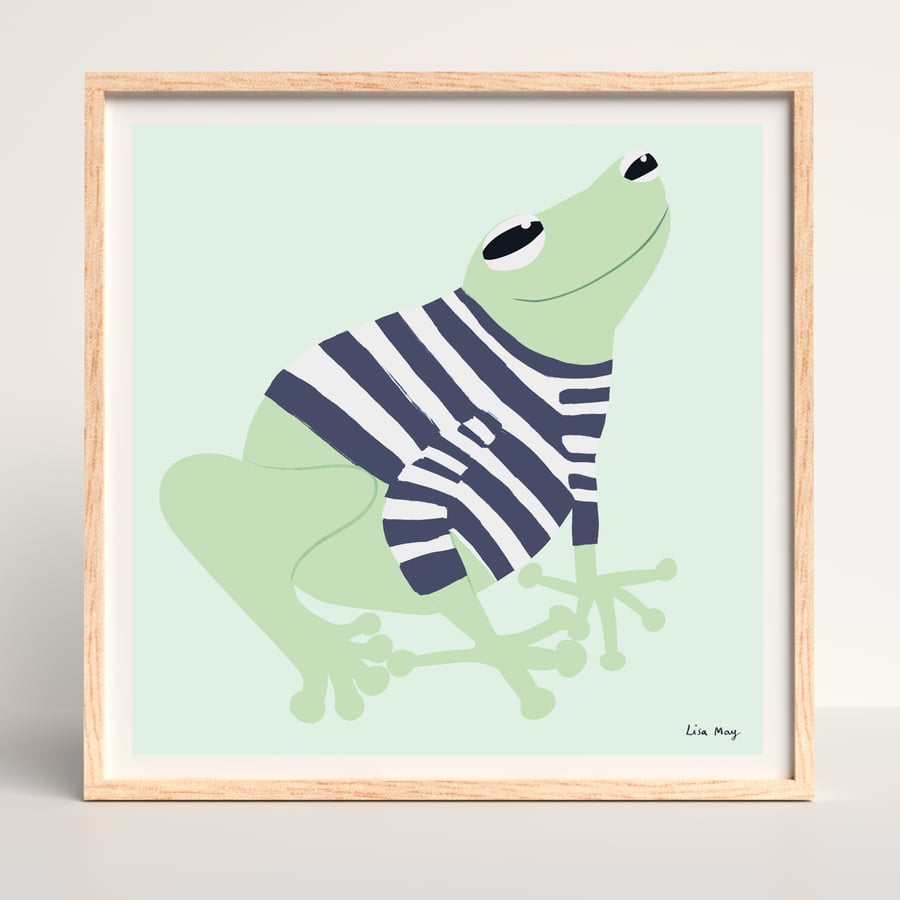 16" x 16" Poster - Cute frog wearing stripy jumper illustration