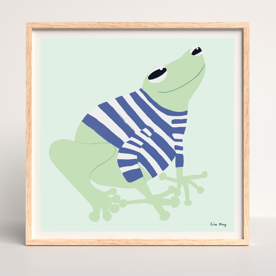 16" x 16" Poster - Cute frog wearing stripy jumper illustration