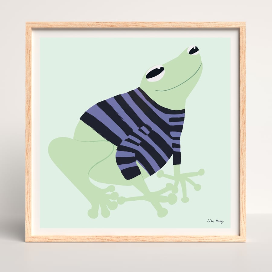 16" x 16" Poster - Cute frog wearing stripy jumper illustration
