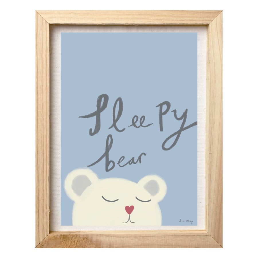 Pastel blue A4 digital nursery art print - Sleepy Bear Illustration