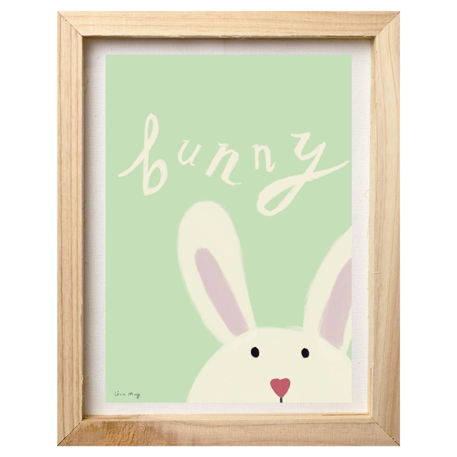  Mint green A4 digital nursery art print - Sleepy Bunny Illustration