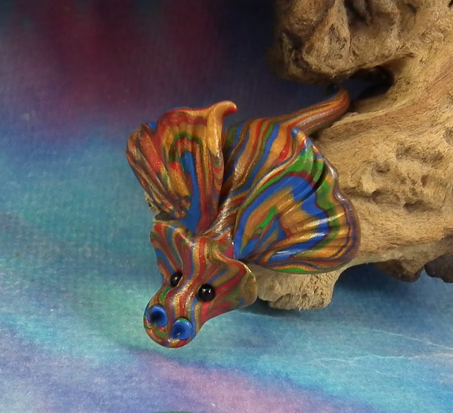 Tiny Elemental Harlequin Dragon 'Kraven' OOAK Sculpt by artist Ann Galvin
