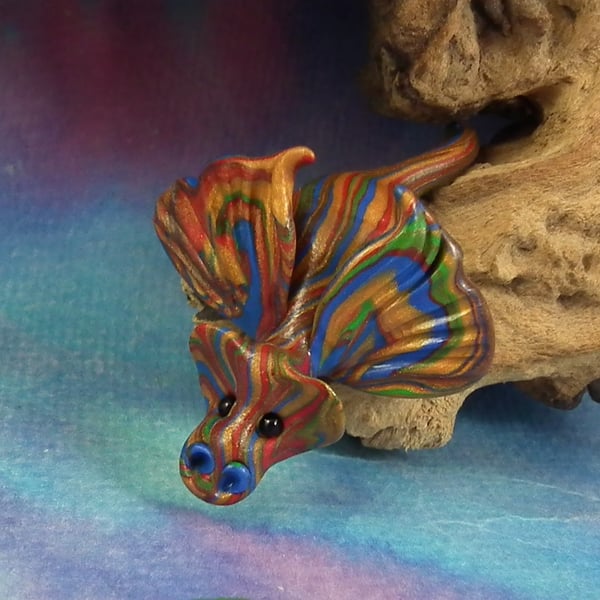 Tiny Elemental Harlequin Dragon 'Kraven' OOAK Sculpt by artist Ann Galvin