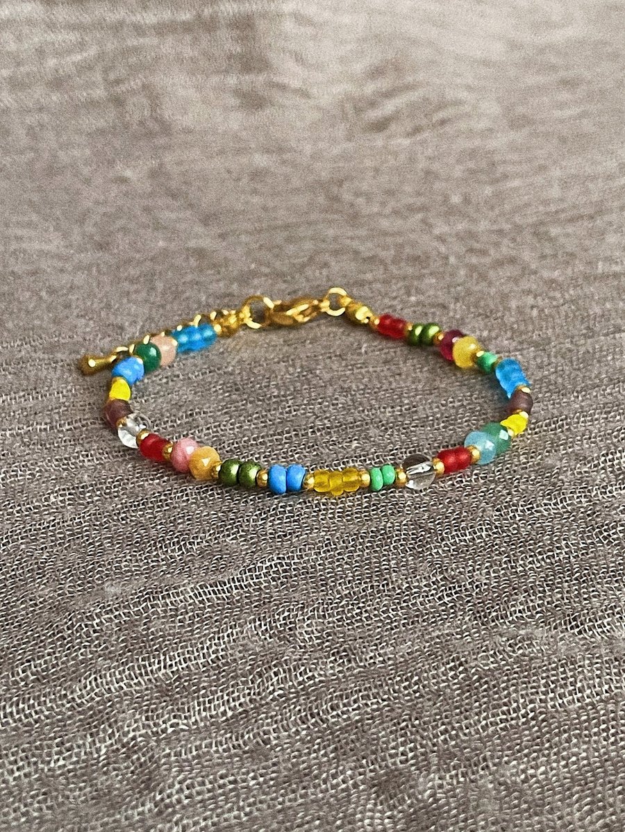 Handmade beaded stone bracelet, colourful bracelet, boho
