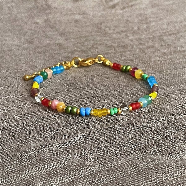 Handmade beaded stone bracelet, colourful bracelet, boho