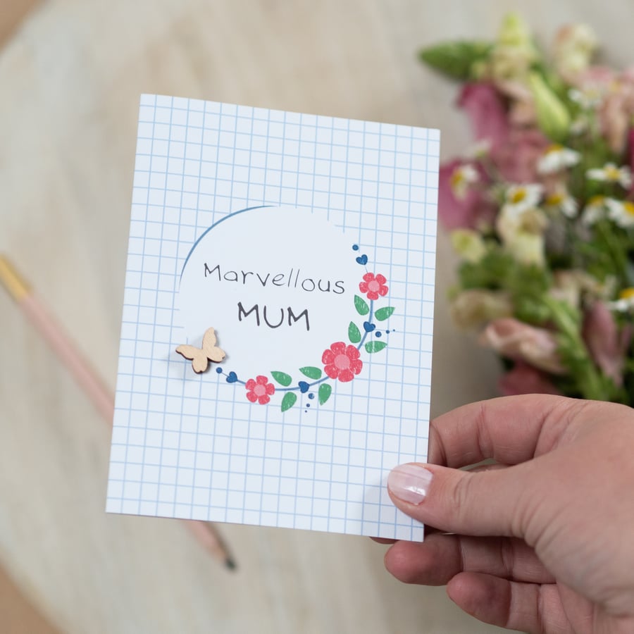 Marvellous Mum Card - Handmade Card - Mother's Day card, Mum Birthday Card