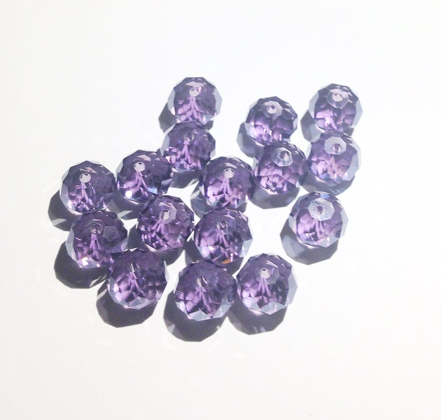 20 x Purple Faceted Crystal Rondelle Beads