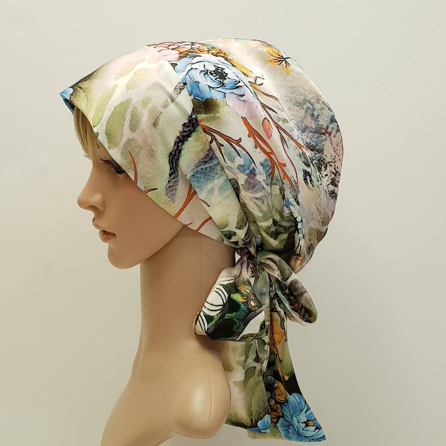 Satin lined head wear for women, bonnet with long ties, silky tichel, head snood