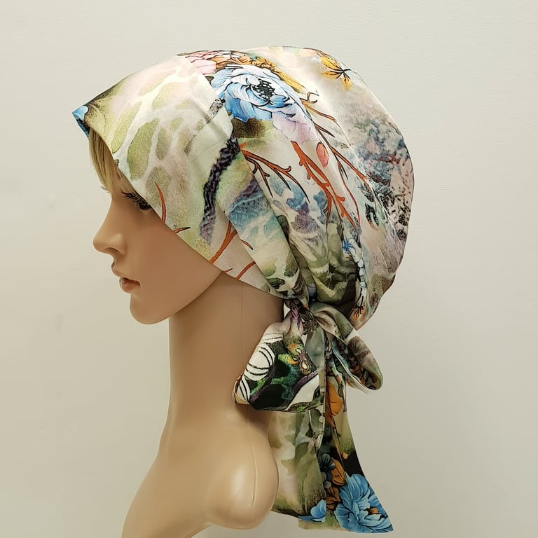 Satin lined head wear for women, bonnet with long ties, silky tichel, head snood