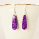 Long Drop Purple Earrings, Dark Purple Patterned Earrings