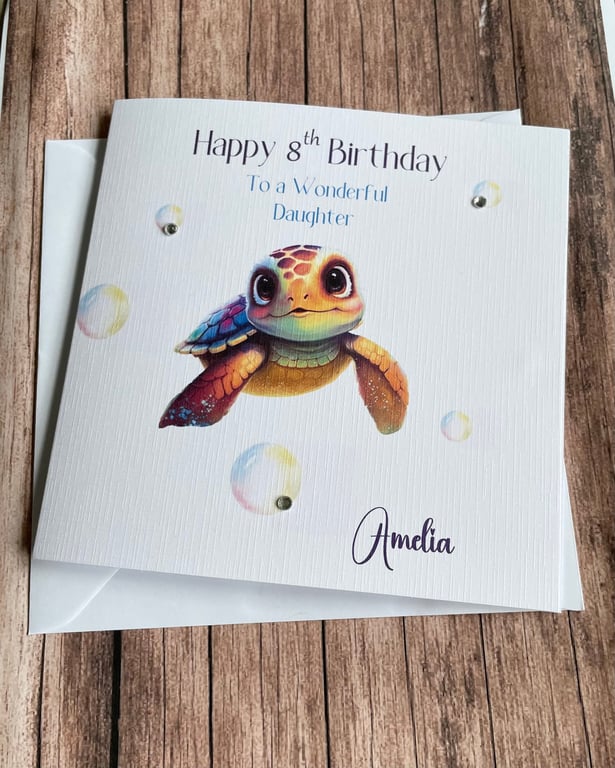 Personalised Turtle happy Birthday Card for All Ages and All Relations Handmade 