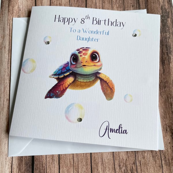 Personalised Turtle happy Birthday Card for All Ages and All Relations Handmade 