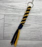 Macrame keyring in mustard and navy recycled t-shirt yarn - Image 4