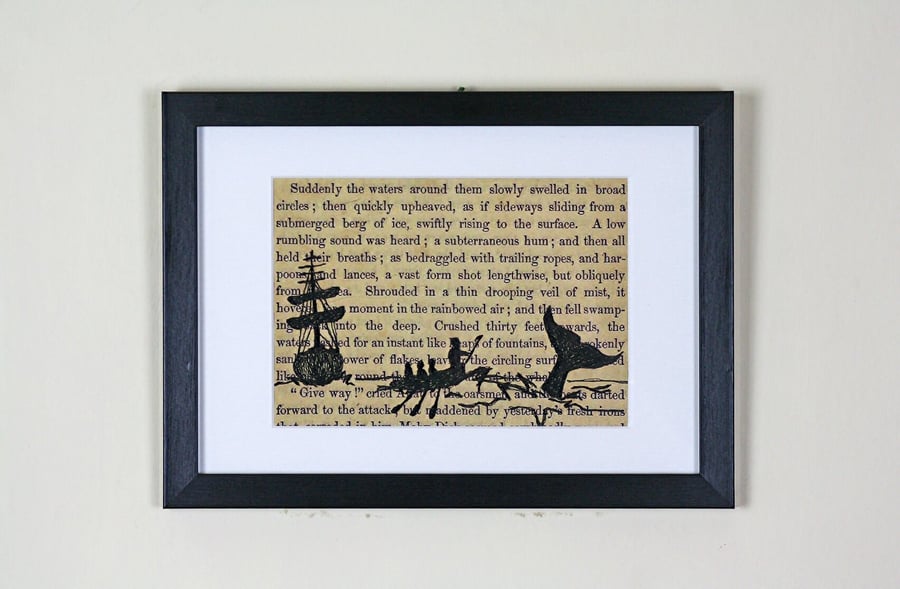 Classic Literature - Moby Dick Silhouette Framed Large Embroidery Illustration