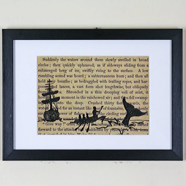 Classic Literature - Moby Dick Silhouette Framed Large Embroidery Illustration