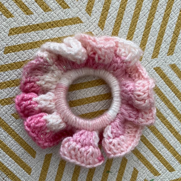 Colourful handmade crochet scrunchie