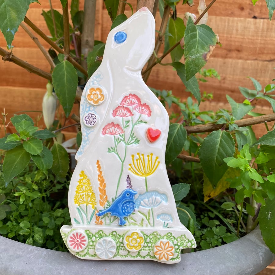 Large ceramic moongazing hare blue ear