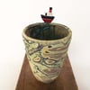 Ceramic boat sea glazed pot with wave pattern Pottery