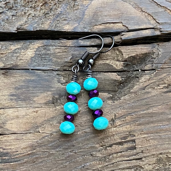 Turquoise & Purple Crystal Earrings