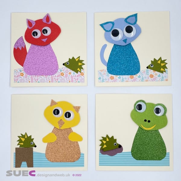 Card Kit - Cute Animals - Set of 4 - Parent and Child Activity