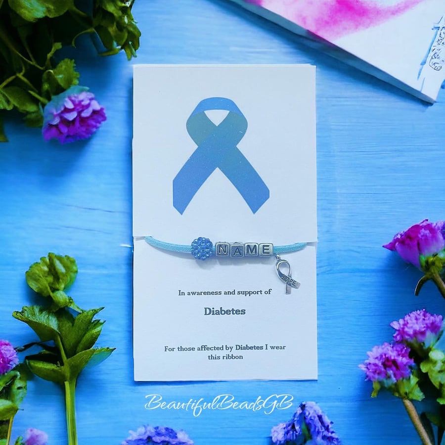 Wish bracelet diabetes personalised shamballa bracelet blue ribbon charm 