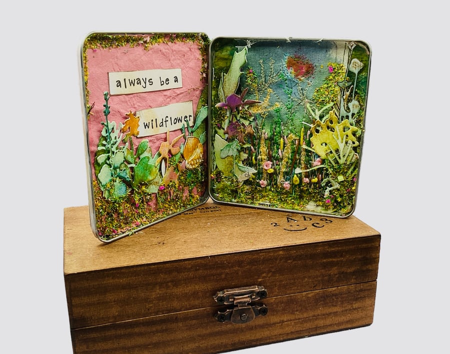 Wildflower Mixed Media Tin Art Pink