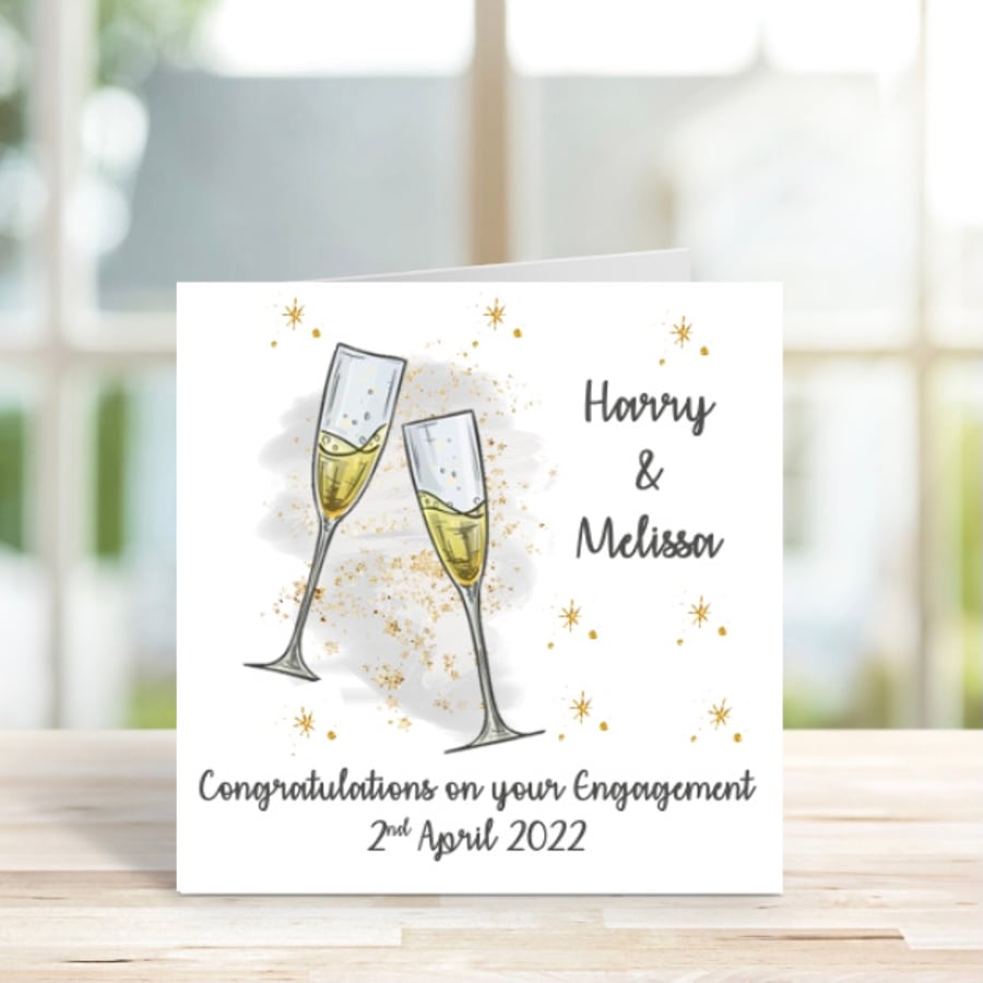 Personalised Champagne Glasses Engagement Card